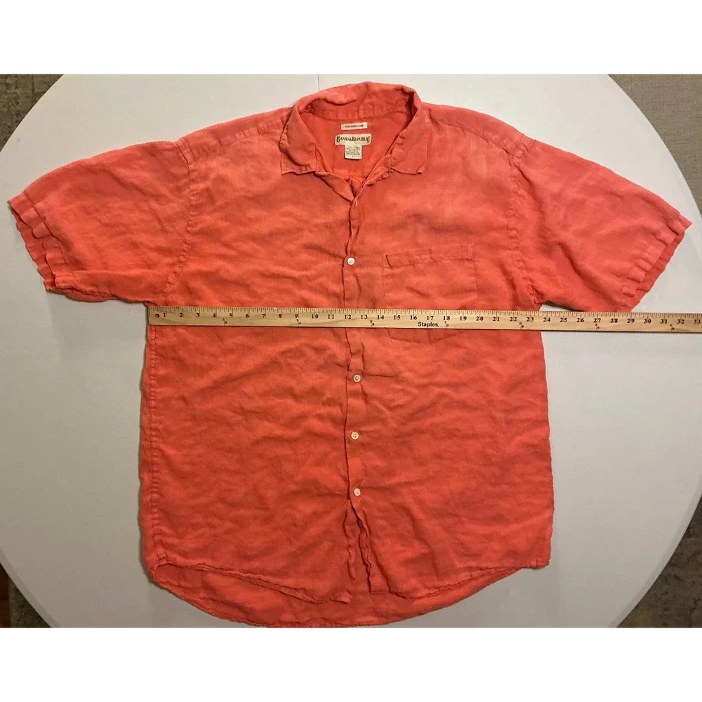 VTG Banana Republic Shirt Mens L Coral 100% Irish Linen Short‎ Sleeve Casual
